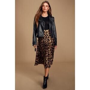 Lulus Tasteful Living Leopard Print Satin Pleated Midi Skirt Brown - Size S